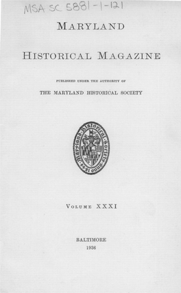 Maryland Historical Magazine, 1936, Volume 31, Issue No. 1