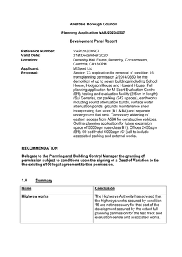 Allerdale Borough Council Planning Application VAR/2020/0507