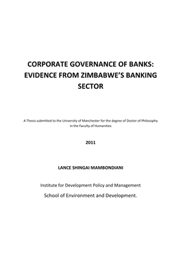 Corporate Governance of Banks: Evidence from Zimbabwe’S Banking Sector
