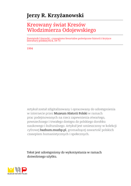 Jerzy R. Krzyżanowski Kreowany Świat Kresów Włodzimierza Odojewskiego