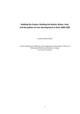 Water, Land, and the Politics of River-Development in Sind, 1898-1969