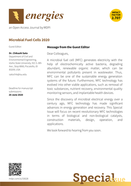 Guest Editor for Microbial Fuel Cell 2020