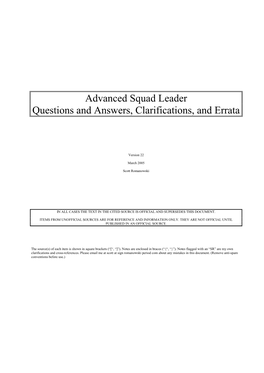 Advanced Squad Leader Questions and Answers, Clarifications, and Errata