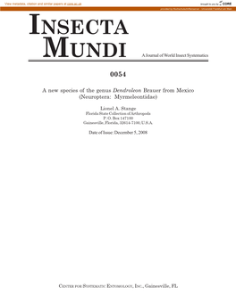 INSECTA MUNDI a Journal of World Insect Systematics