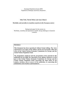 Morbidity and Mortality in Transition Countries in the European Context