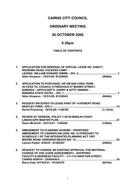 Cairns City Council Ordinary Meeting 26 October 2006 5.30