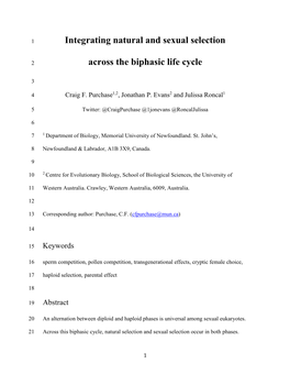 Integrating Natural and Sexual Selection Across the Biphasic Life Cycle