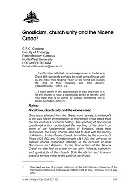 Gnosticism, Church Unity and the Nicene Creed1