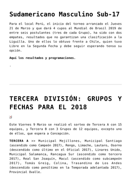 Sudamericano Masculino Sub-17,TERCERA DIVISIÓN: GRUPOS Y