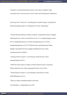 Comparative Mitochondrial Genome Analysis of the Tobacco Endophytic Fungi