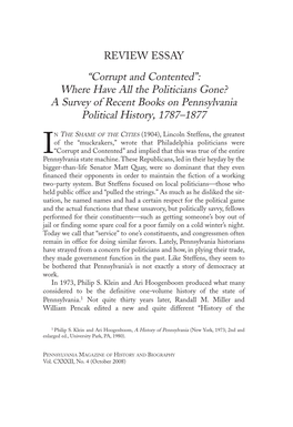 A Survey of Recent Books on Pennsylvania Political History, 1787–1877