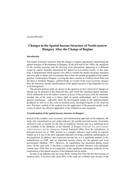 Changes in the Spatial Income Structure of North-Eastern Hungary After the Change of Regime