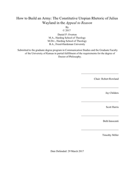 The Constitutive Utopian Rhetoric of Julius Wayland in the Appeal to Reason by © 2017 Daniel P