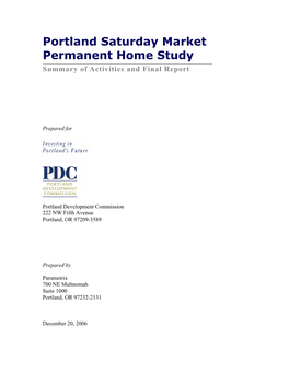 Portland Saturday Market Permanent Home Study Summary of Activities and Final Report