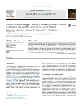 Evidence of Arsenical Copper Smelting in Bronze Age China: a Study of Metallurgical Slag from the Laoniupo Site, Central Shaanxi