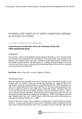 Dynamics and Sampling of Mirids (Hemiptera: Miridae) in Avocado in Florida