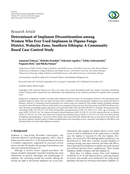 Determinant of Implanon Discontinuation Among Women Who Ever Used Implanon in Diguna Fango District, Wolayita Zone, Southern Ethiopia: a Community Based Case Control Study