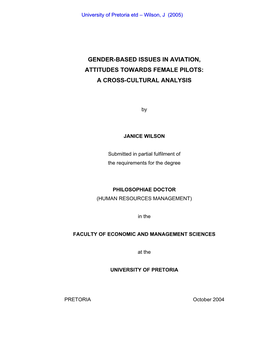 Gender-Based Issues in Aviation, Attitudes Towards Female Pilots: a Cross-Cultural Analysis