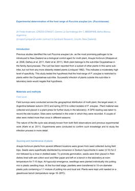 Host Range Testing of Puccinia Araujiae