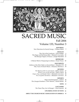 SACRED MUSIC Fall 2006 Volume 133, Number 3