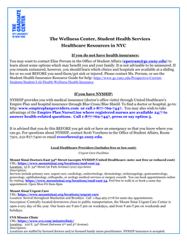 The Wellness Center, Student Health Services Healthcare Resources in NYC