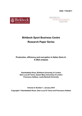 Birkbeck Sport Business Centre Research Paper Series