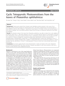 Cyclic Tetrapyrrolic Photosensitisers from the Leaves of Phaeanthus