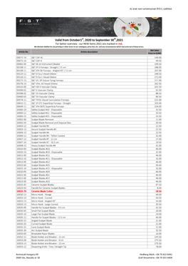 Valid from October1st, 2020 to September 30Th,2021 for Better Overview - Our NEW Items 2021 Are Marked in Red