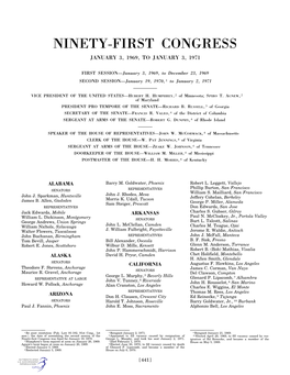 Ninety-First Congress January 3, 1969, to January 3, 1971