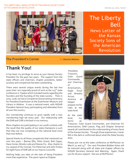 THE LIBERTY BELL NEWS LETTER of the KANSAS SOCIETY SONS of the AMERICAN REVOLUTION January 31, 2019 Issue 7