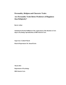 Are Personality Traits Better Predictors of Happiness Than Religiosity?