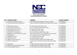 S/N Company Name Address Licence Number