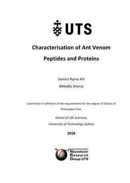 Characterisation of Ant Venom Peptides and Proteins