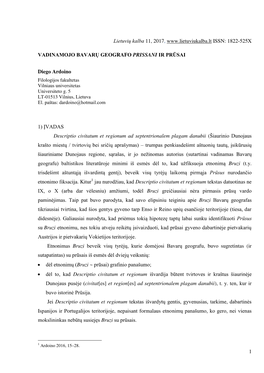 1 Lietuvių Kalba 11, 2017, ISSN: 1822-525X VADINAMOJO BAVARŲ GEOGRAFO PRISSANI IR PRŪSAI Diego Ardoino