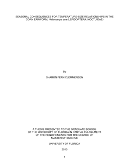 SEASONAL CONSEQUENCES for TEMPERATURE-SIZE RELATIONSHIPS in the CORN EARWORM, Helicoverpa Zea (LEPIDOPTERA: NOCTUIDAE)