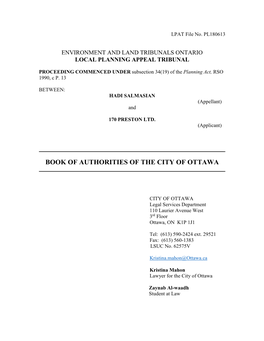 Book of Authorities of the City of Ottawa