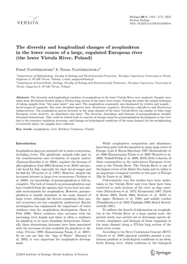The Diversity and Longitudinal Changes of Zooplankton in the Lower Course of a Large, Regulated European River (The Lower Vistula River, Poland)