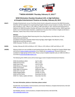 MEDIA ADVISORY: Thursday, February 17, 2011**