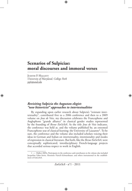 Scenarios of Sulpiciae: Moral Discourses and Immoral Verses