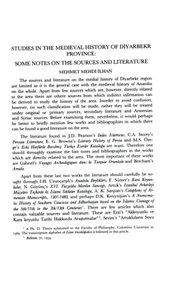 Studies in the Medieval History of D~Yarbekr Province: Some Notes on the Sources and Literature