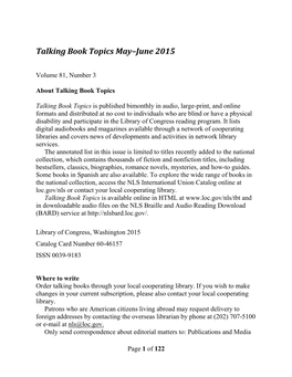 Talking Book Topics May-June 2015