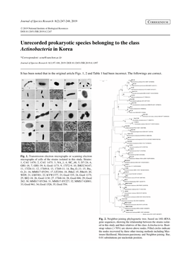 Unrecorded Prokaryotic Species Belonging to the Class Actinobacteria in Korea