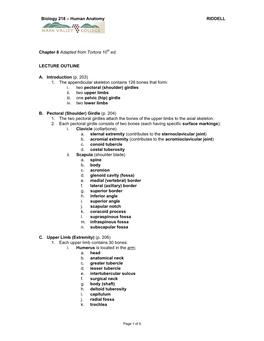 Biology 218 Lecture Outline 0