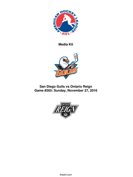 Media Kit San Diego Gulls Vs Ontario Reign Game #265: Sunday