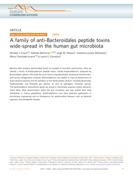 A Family of Anti-Bacteroidales Peptide Toxins Wide-Spread in the Human Gut Microbiota