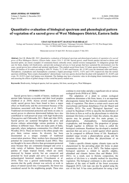 Quantitative Evaluation of Biological Spectrum and Phenological Pattern of Vegetation of a Sacred Grove of West Midnapore District, Eastern India