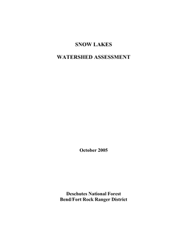Snow Lakes Watershed Assessment Update Team
