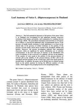 Leaf Anatomy of Vatica L. (Dipterocarpaceae) in Thailand