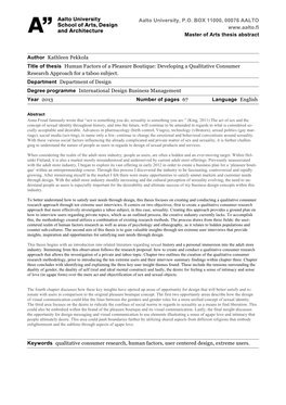 Author Kathleen Pekkola Title of Thesis Human Factors of a Pleasure Boutique: Developing a Qualitative Consumer Research Approach for a Taboo Subject