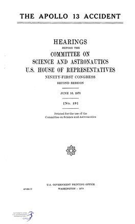 Hearings Ibebore the Committee on Science and Astronautics U,S, House of Representatives Ninety-First Congress Second Session